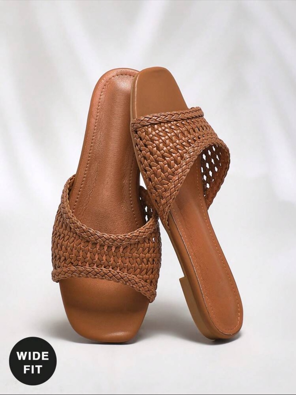 SHEIN Tan Woven Wide-Fit Slide Mules
